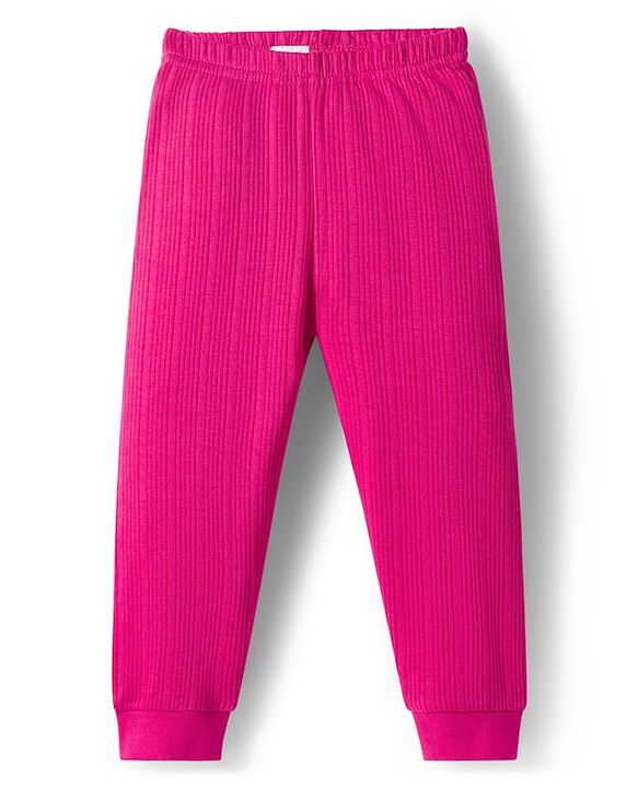 Babyhug Cotton Knit Full Sleeves Solid Color Thermal Vest & Pant Set - Dark Pink