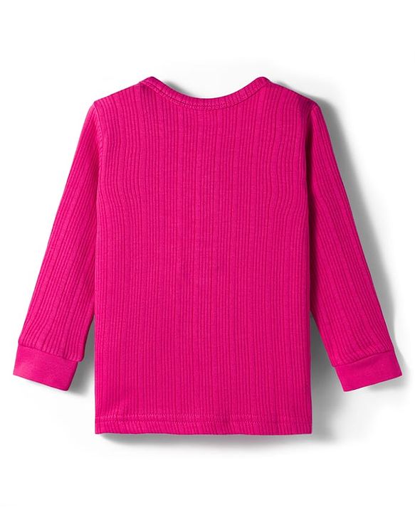Babyhug Cotton Knit Full Sleeves Solid Color Thermal Vest & Pant Set - Dark Pink