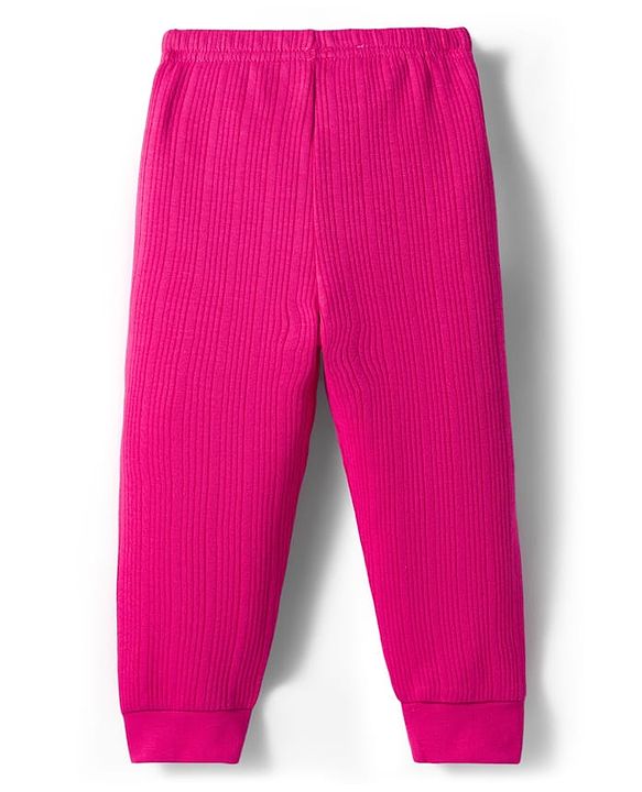 Babyhug Cotton Knit Full Sleeves Solid Color Thermal Vest & Pant Set - Dark Pink