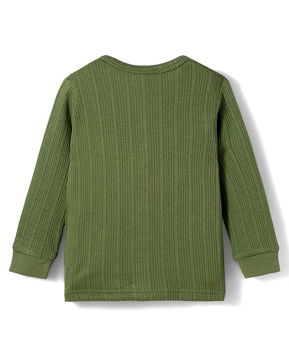 Babyhug Knit Full Sleeves Solid Colour Thermal Inner Wear Set  - Olive Green