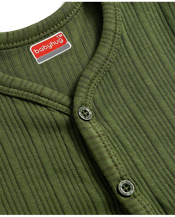 Babyhug Knit Full Sleeves Solid Colour Thermal Inner Wear Set  - Olive Green