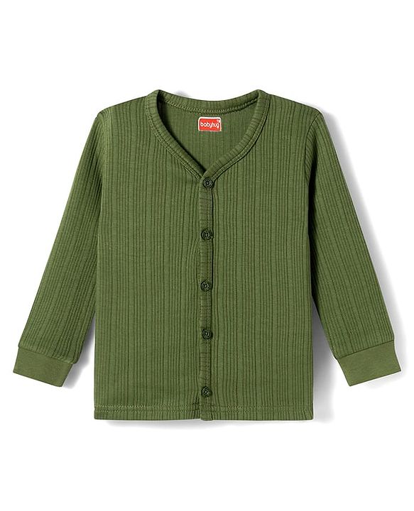 Babyhug Knit Full Sleeves Solid Colour Thermal Inner Wear Set  - Olive Green