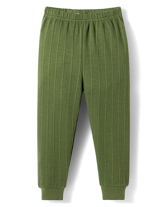 Babyhug Knit Full Sleeves Solid Colour Thermal Inner Wear Set  - Olive Green
