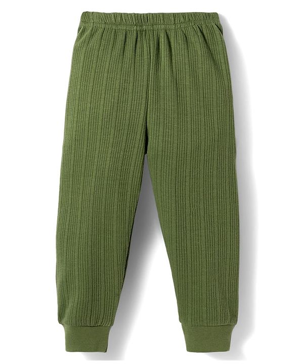 Babyhug Knit Full Sleeves Solid Colour Thermal Inner Wear Set  - Olive Green