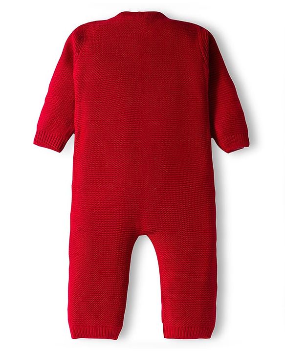Babyhug Sweater Knit Full Sleeves Front Open Solid Winter Wear Romper - Red