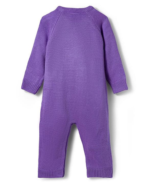 Babyhug Sweater Knit Full Sleeves Winter Wear Romper with Floral Design and Patch - Purple