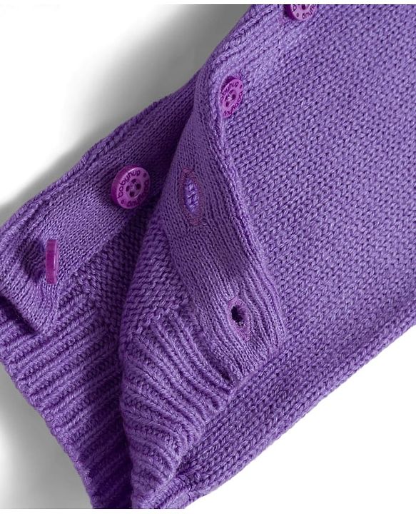 Babyhug Sweater Knit Full Sleeves Winter Wear Romper with Floral Design and Patch - Purple