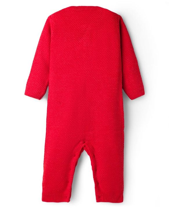 Babyhug Sweater Knit Full Sleeves Winter Wear Romper with Cable Knit Design - Red