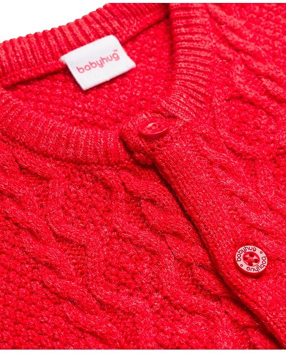 Babyhug Sweater Knit Full Sleeves Winter Wear Romper with Cable Knit Design - Red