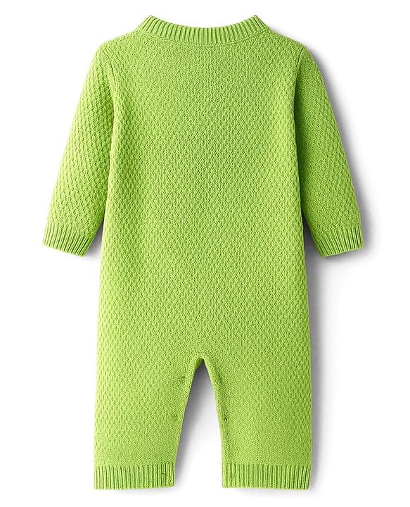 Babyhug Sweater Knit Full Sleeves Winter Wear Romper With Cable Knit Design - Green