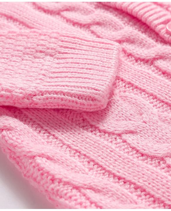 Babyhug Knit Full Sleeves Hooded Winter Wear Romper With Cable Knit Design - Light Pink