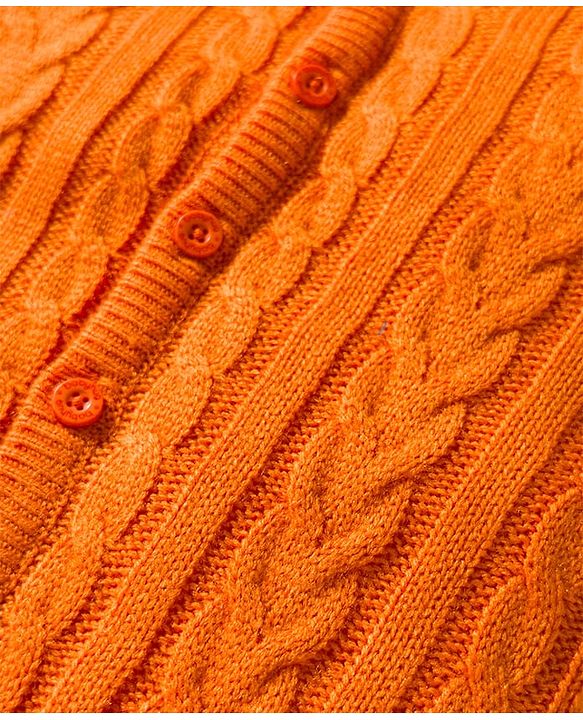 Babyhug Sweater Knit Full Sleeves Front Open Solid Hooded Winter Wear Romper with Cable Knit Design - Orange