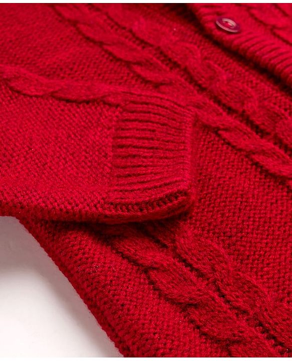Babyhug Knit Full Sleeves Hooded Winter Wear Romper with Ear Applique & Cable Knit Design - Maroon
