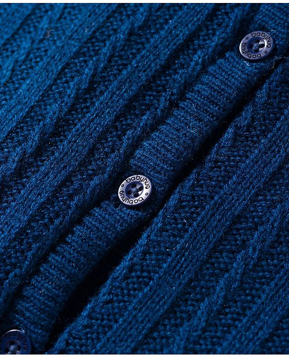 Babyhug Sweater Knit Full Sleeves Hooded Romper With Ear Applique - Navy Blue