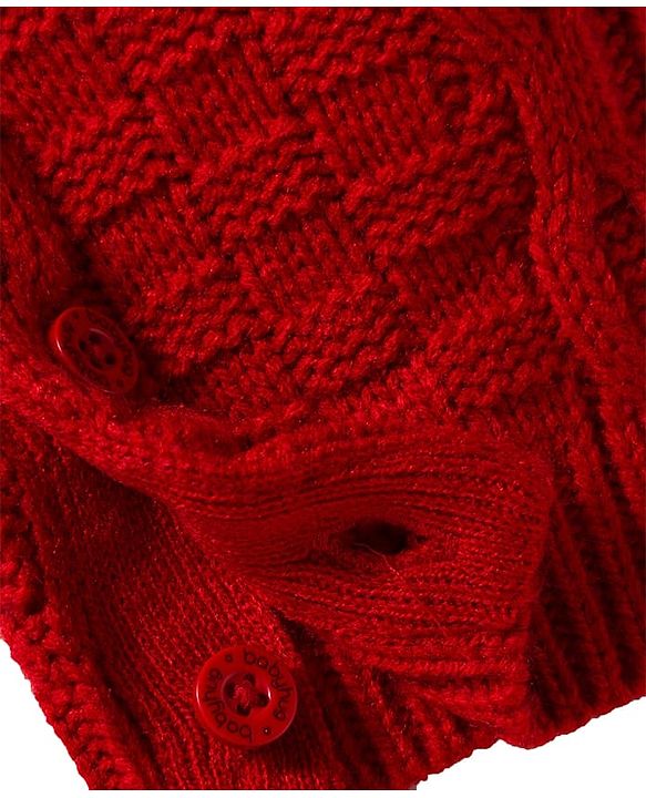 Babyhug Sweater Knit Full Raglan Sleeves Winter Romper with Cable Knit Design - Red