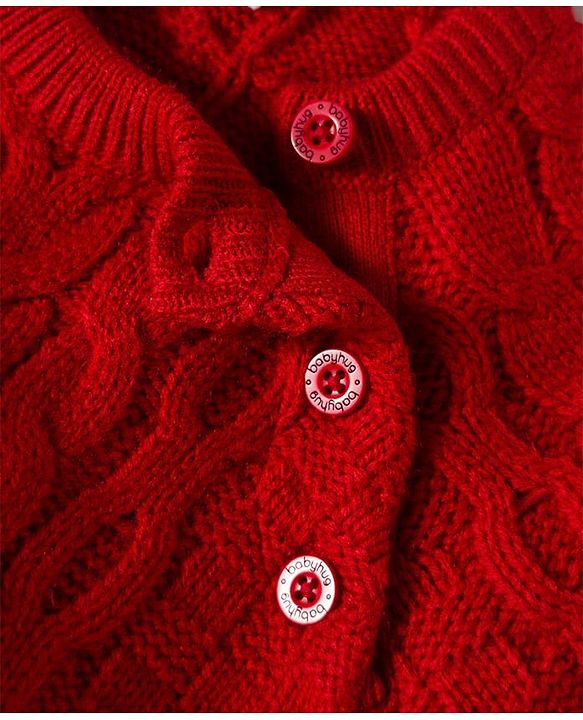 Babyhug Sweater Knit Full Raglan Sleeves Winter Romper with Cable Knit Design - Red