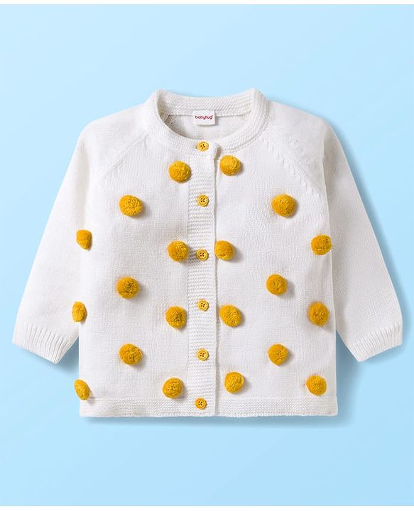 Babyhug Sweater Knit Winter Wear Dungaree Style Romper & Full Raglan Sleeves Inner Tee With Cable Knit Design - White & Mustard