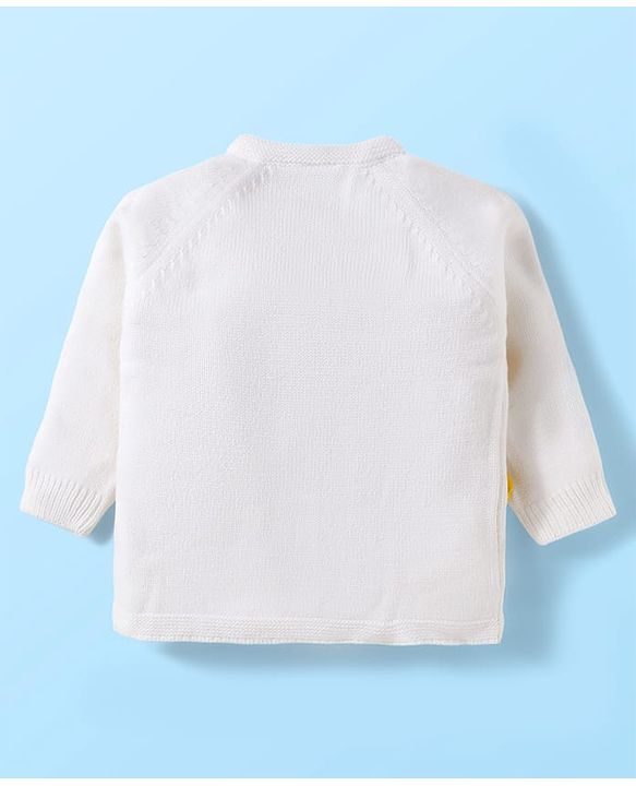 Babyhug Sweater Knit Winter Wear Dungaree Style Romper & Full Raglan Sleeves Inner Tee With Cable Knit Design - White & Mustard