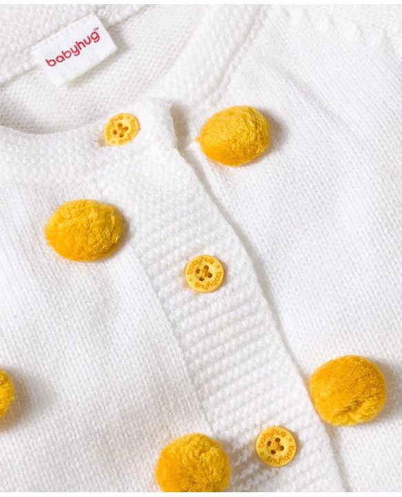 Babyhug Sweater Knit Winter Wear Dungaree Style Romper & Full Raglan Sleeves Inner Tee With Cable Knit Design - White & Mustard