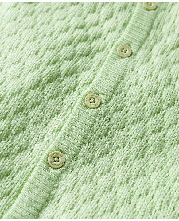 Babyhug  Knit Full Raglan Sleeves Solid Color Winter Wear Romper with Hood - Green
