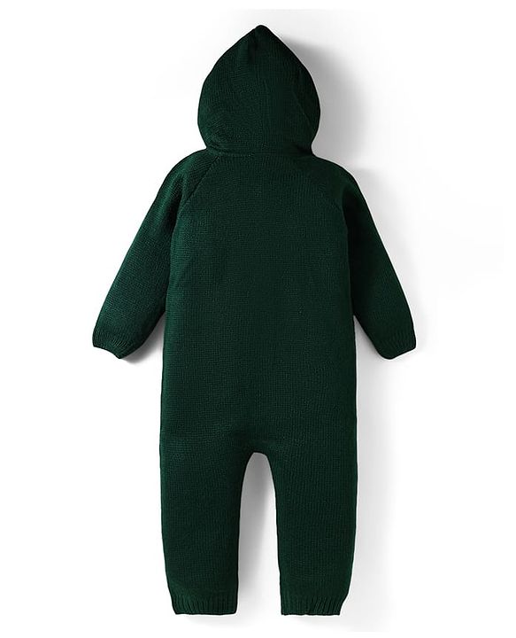 Babyhug Sweater Knit Full Sleeves Hooded Romper With Ear Applique - Navy Blue