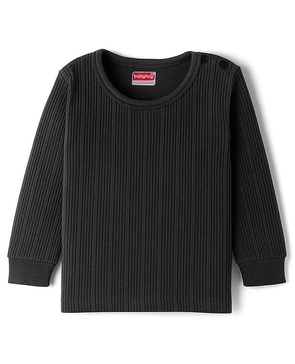 Babyhug Knit Full Sleeves Solid Thermal Set With Vest - Charcoal Grey