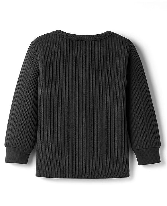 Babyhug Knit Full Sleeves Solid Thermal Set With Vest - Charcoal Grey