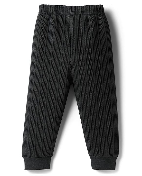 Babyhug Knit Full Sleeves Solid Thermal Set With Vest - Charcoal Grey