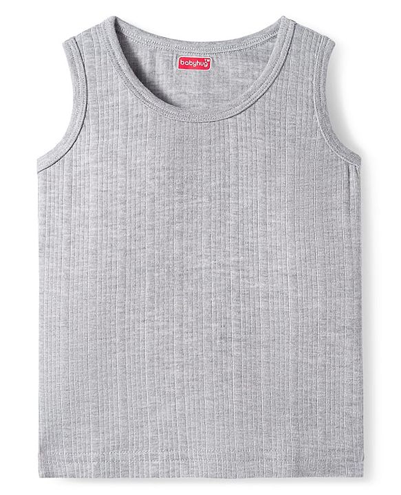 Babyhug Knit Solid Color Full Sleeves Pullover & Sleeveless Thermal Vest & Pant Set - Light Grey