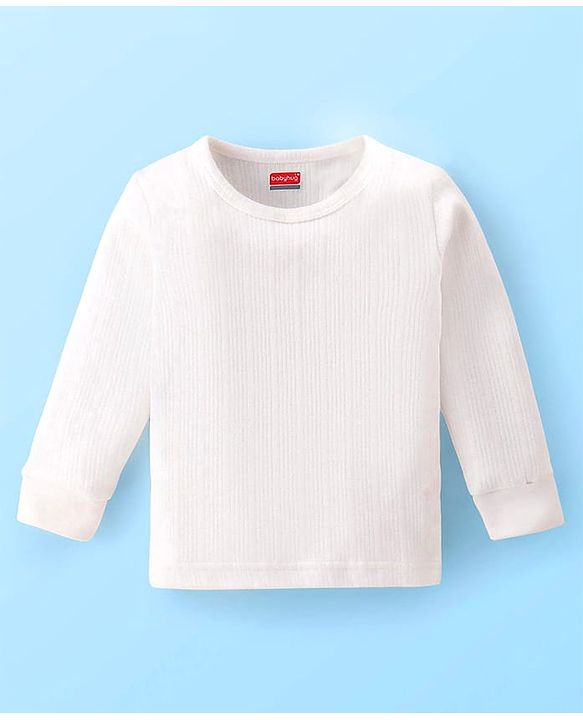 Babyhug Knit Full Sleeves Solid Color Thermal Innerwear Set with Vest - Offwhite