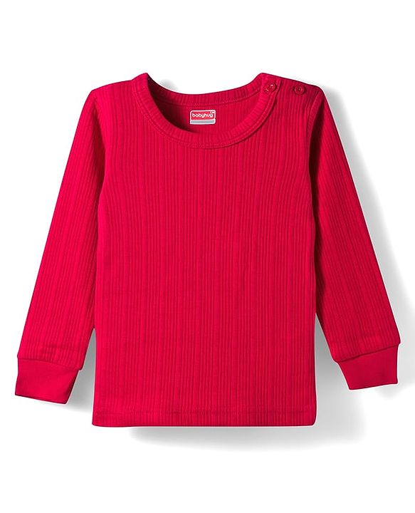 Babyhug Knit Full Sleeves Solid Color Thermal Vests & Pant Set - Red