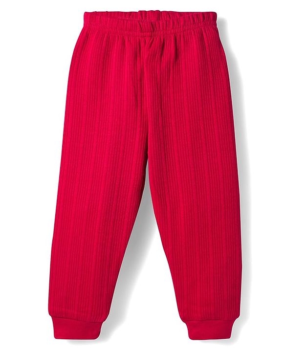 Babyhug Knit Full Sleeves Solid Color Thermal Vests & Pant Set - Red