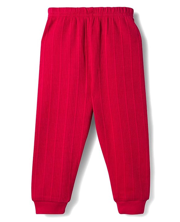 Babyhug Knit Full Sleeves Solid Color Thermal Vests & Pant Set - Red