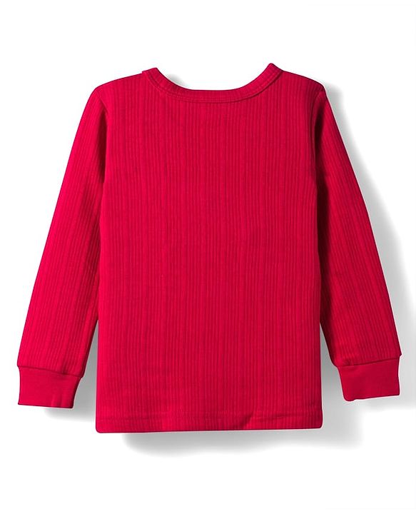 Babyhug Knit Full Sleeves Solid Color Thermal Vests & Pant Set - Red