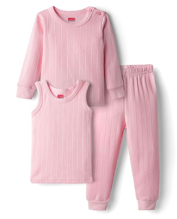 Babyhug Knit Full Sleeves Thermal Inner Wear Set - Pink