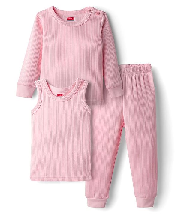 Babyhug Knit Full Sleeves Thermal Inner Wear Set - Pink