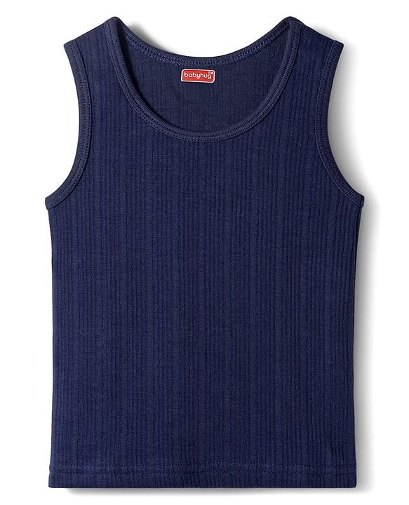 Babyhug Knit Full Sleeves Solid Thermal Set With Vest - Navy Blue
