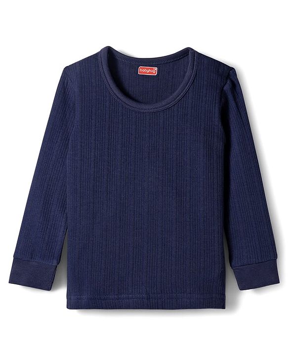 Babyhug Knit Full Sleeves Solid Thermal Set With Vest - Navy Blue