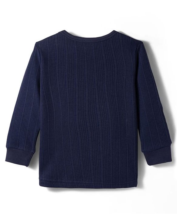 Babyhug Knit Full Sleeves Solid Thermal Set With Vest - Navy Blue