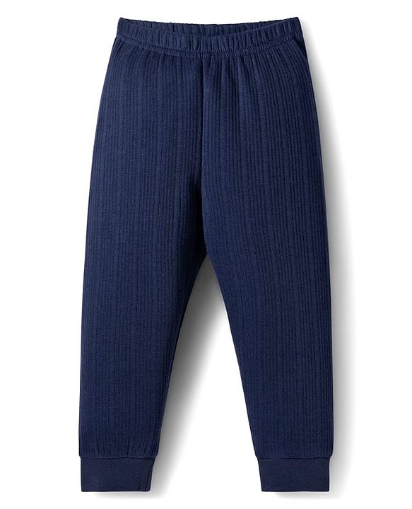 Babyhug Knit Full Sleeves Solid Thermal Set With Vest - Navy Blue