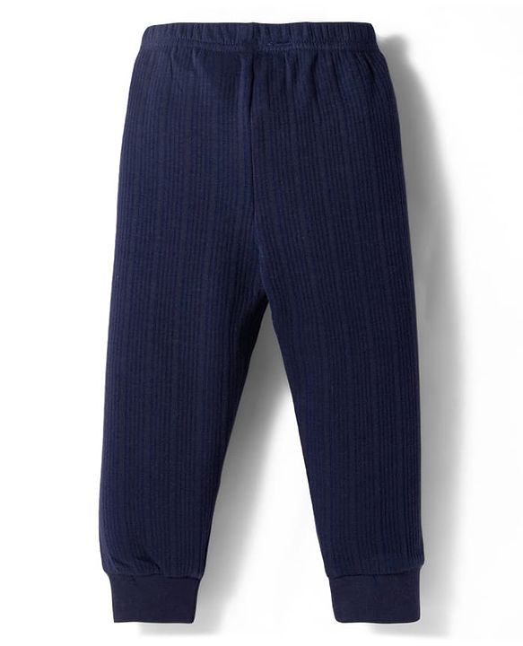 Babyhug Knit Full Sleeves Solid Thermal Set With Vest - Navy Blue
