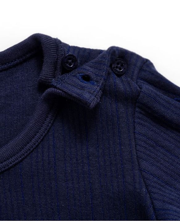 Babyhug Knit Full Sleeves Solid Thermal Set With Vest - Navy Blue