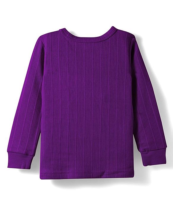 Babyhug Knit Full Sleeves Solid Color Thermal Vests & Pant Set - Purple
