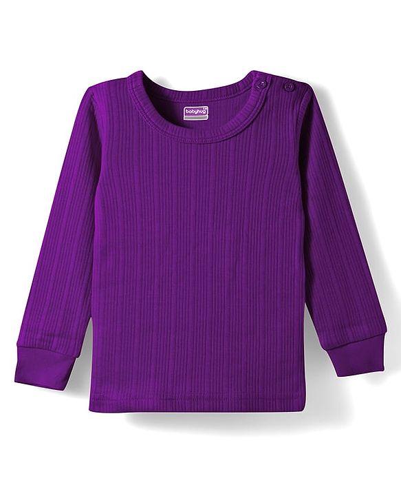 Babyhug Knit Full Sleeves Solid Color Thermal Vests & Pant Set - Purple