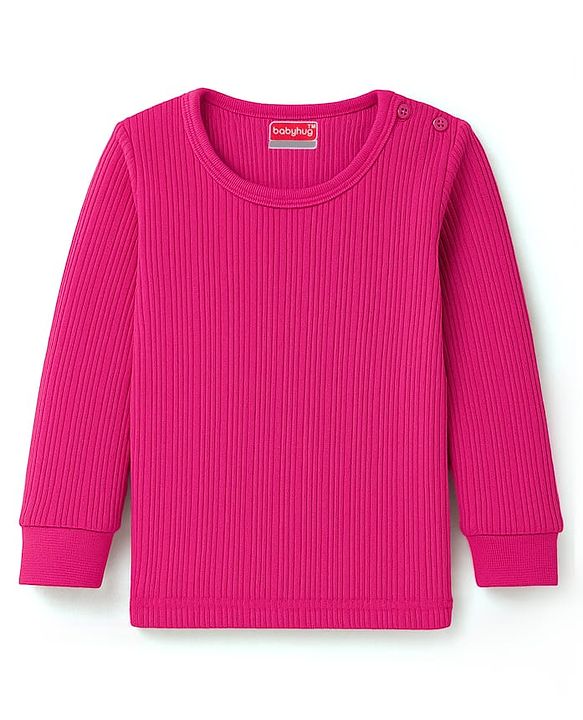 Babyhug Knit Full Sleeves Solid Thermal Set With Vest - Dark Pink