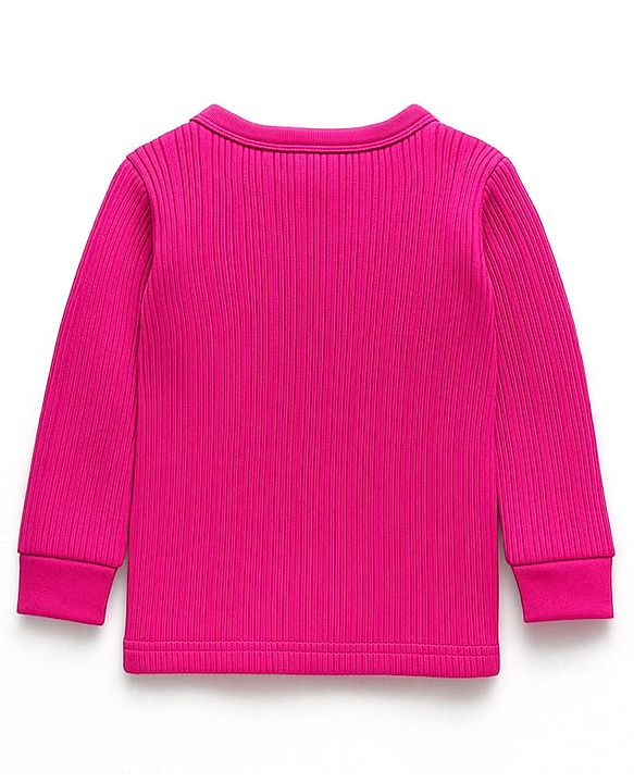 Babyhug Knit Full Sleeves Solid Thermal Set With Vest - Dark Pink