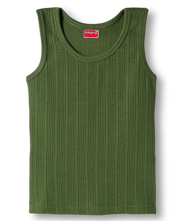 Babyhug Knit Solid Coloured Thermal Set With Vest - Olive Green