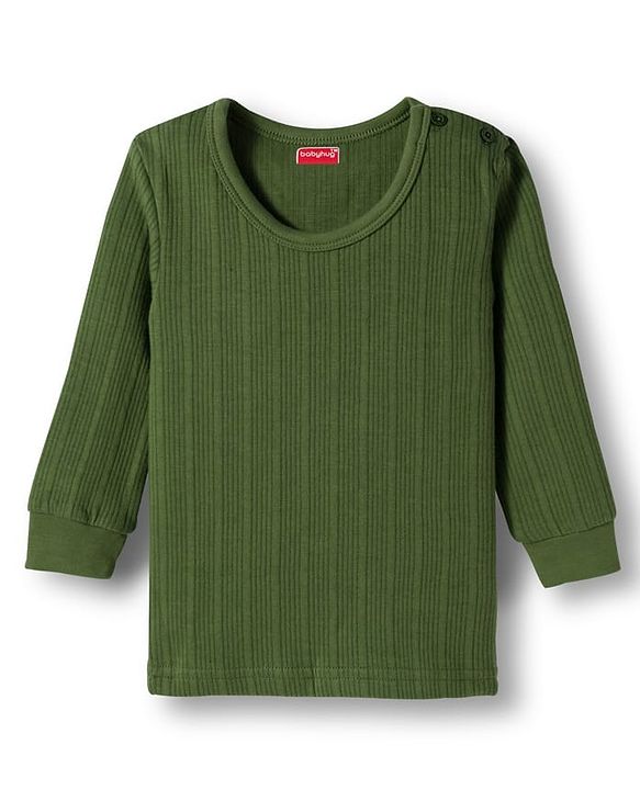 Babyhug Knit Solid Coloured Thermal Set With Vest - Olive Green