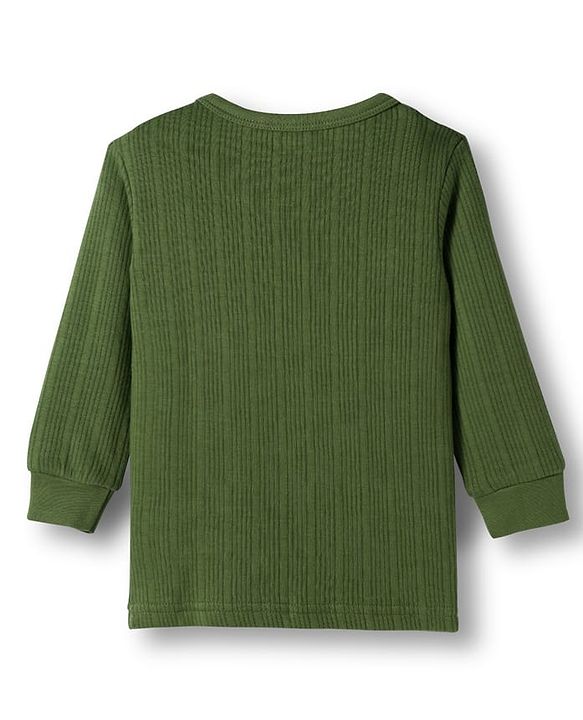 Babyhug Knit Solid Coloured Thermal Set With Vest - Olive Green
