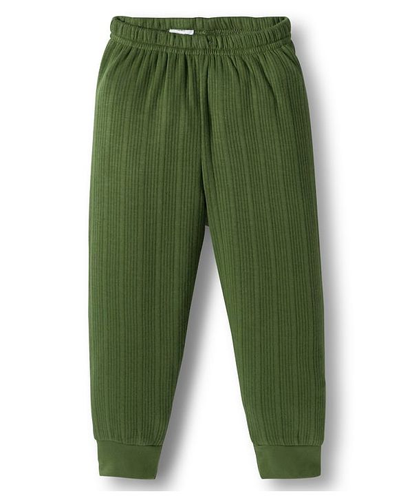 Babyhug Knit Solid Coloured Thermal Set With Vest - Olive Green